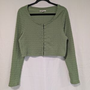 O'Neill Sage Green Cropped Button-Front Long Sleeve Top
